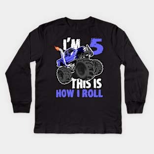 Monster Trucks 5th Birthday Big Trucks tees Kids Long Sleeve T-Shirt